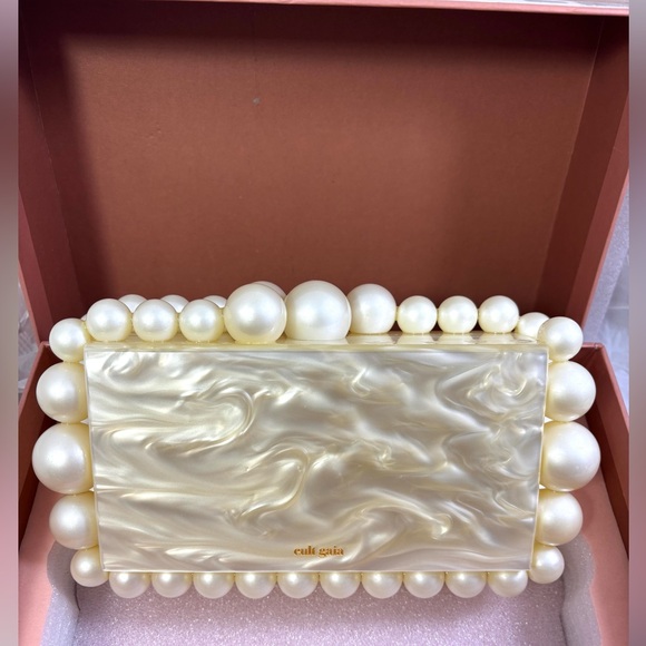 Cult Gaia Eos Box Clutch in Cream and Gold - Picture 2 of 13